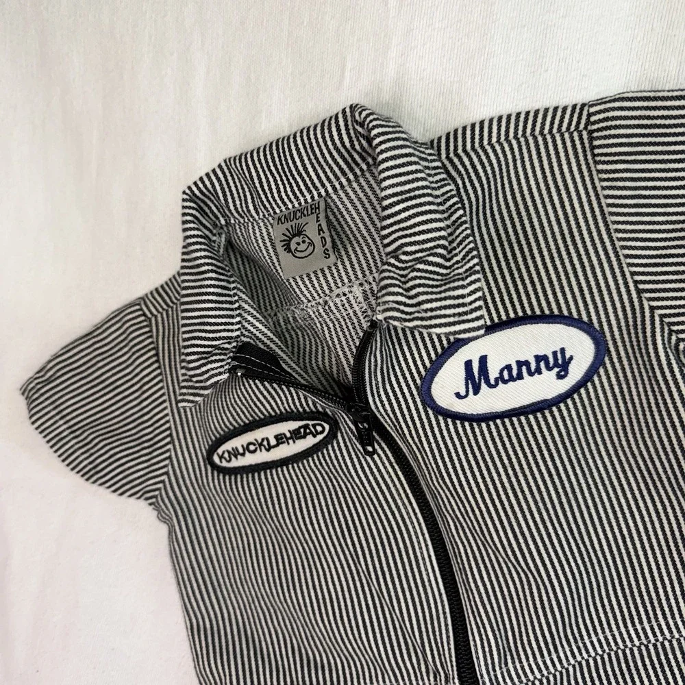 Knuckleheads Mechanic Stripe Blk/Wht Jumper Shorts Outfit Costume 6-12mo